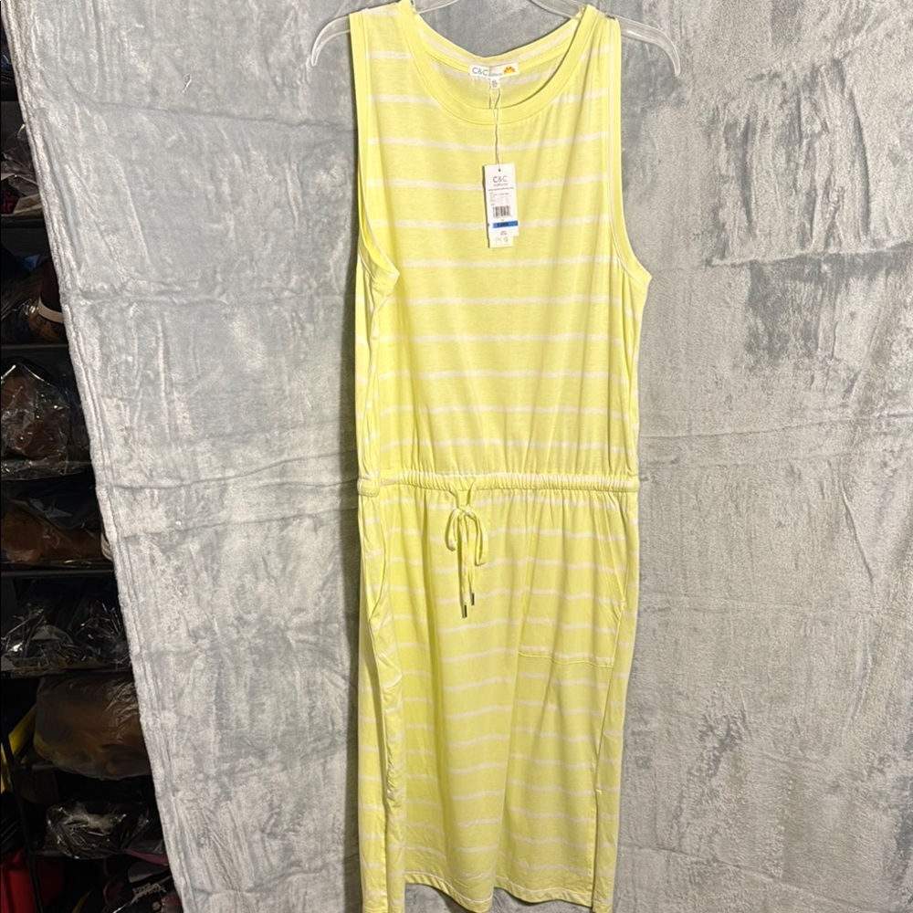 NWT C&C California Yellow Striped Sleeveless Dress XL cotton blend summer vacay